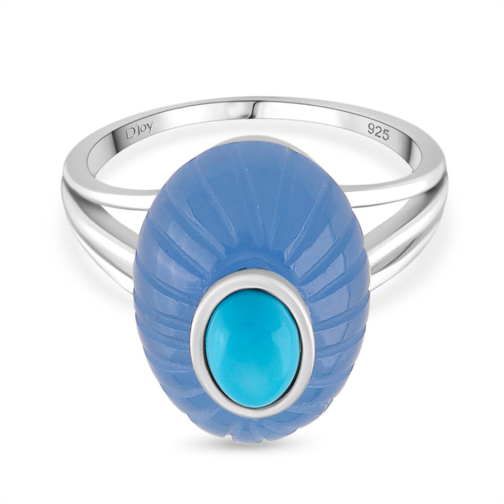 D'Joy Sleeping Beauty Turquoise &amp; Blue Jade Ring in Rhodium Overlay Sterling Silver 14.00 Ct. 8274412 1