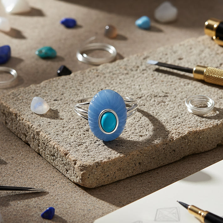 D'Joy Sleeping Beauty Turquoise &amp; Blue Jade Ring in Rhodium Overlay Sterling Silver 14.00 Ct. 8274412 2