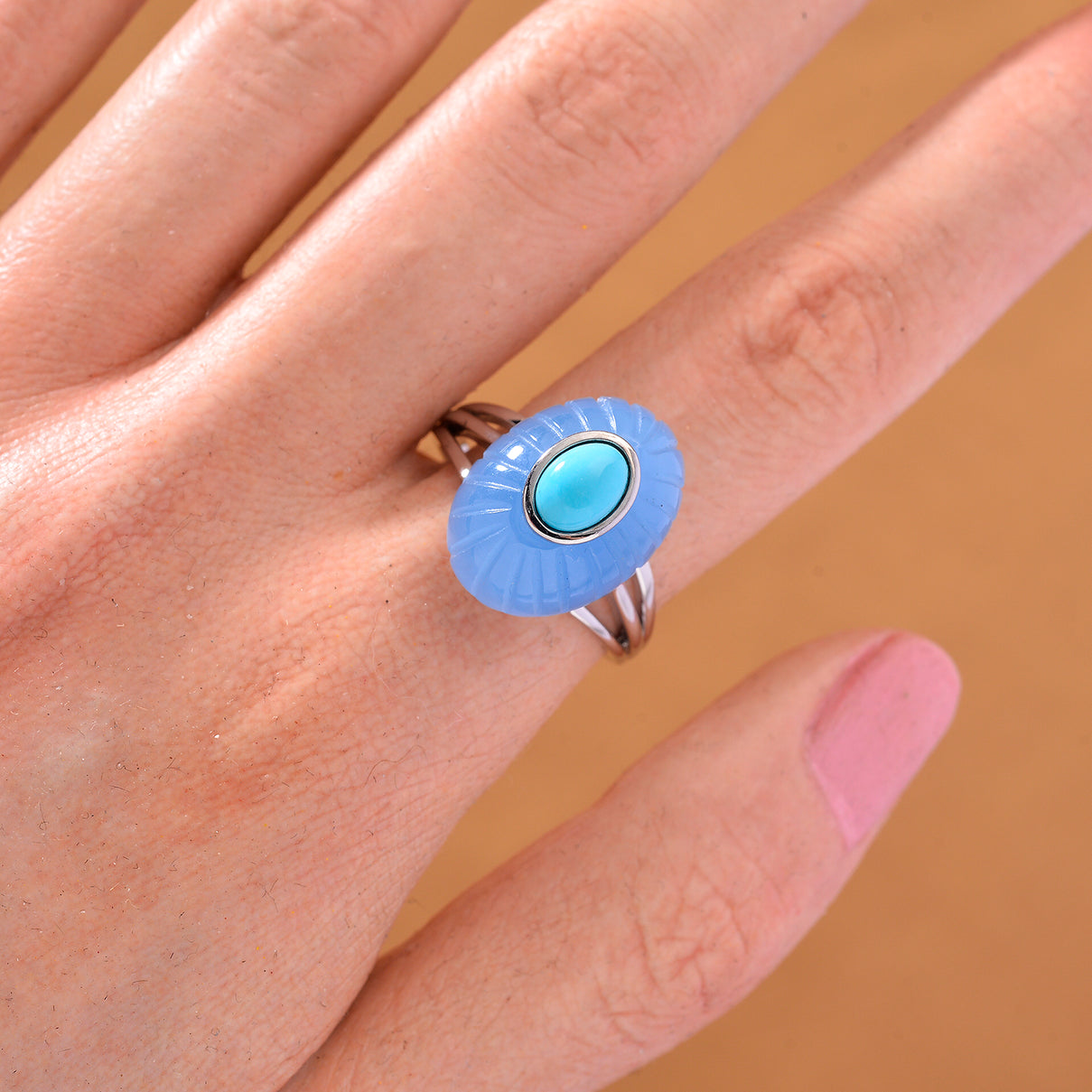D'Joy Sleeping Beauty Turquoise &amp; Blue Jade Ring in Rhodium Overlay Sterling Silver 14.00 Ct. V32519912 3