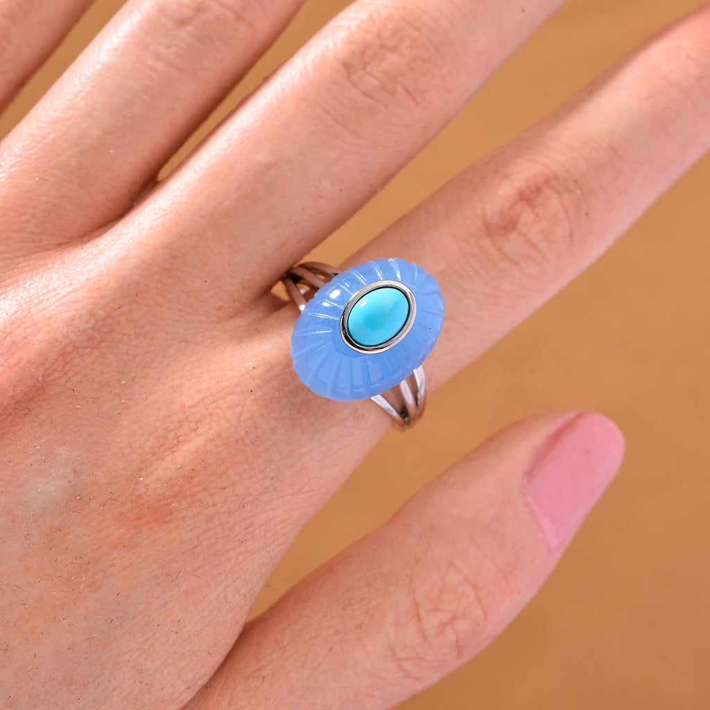 D'Joy Sleeping Beauty Turquoise & Blue Jade Ring in Rhodium Overlay Sterling Silver 14.00 Ct._8274414_2
