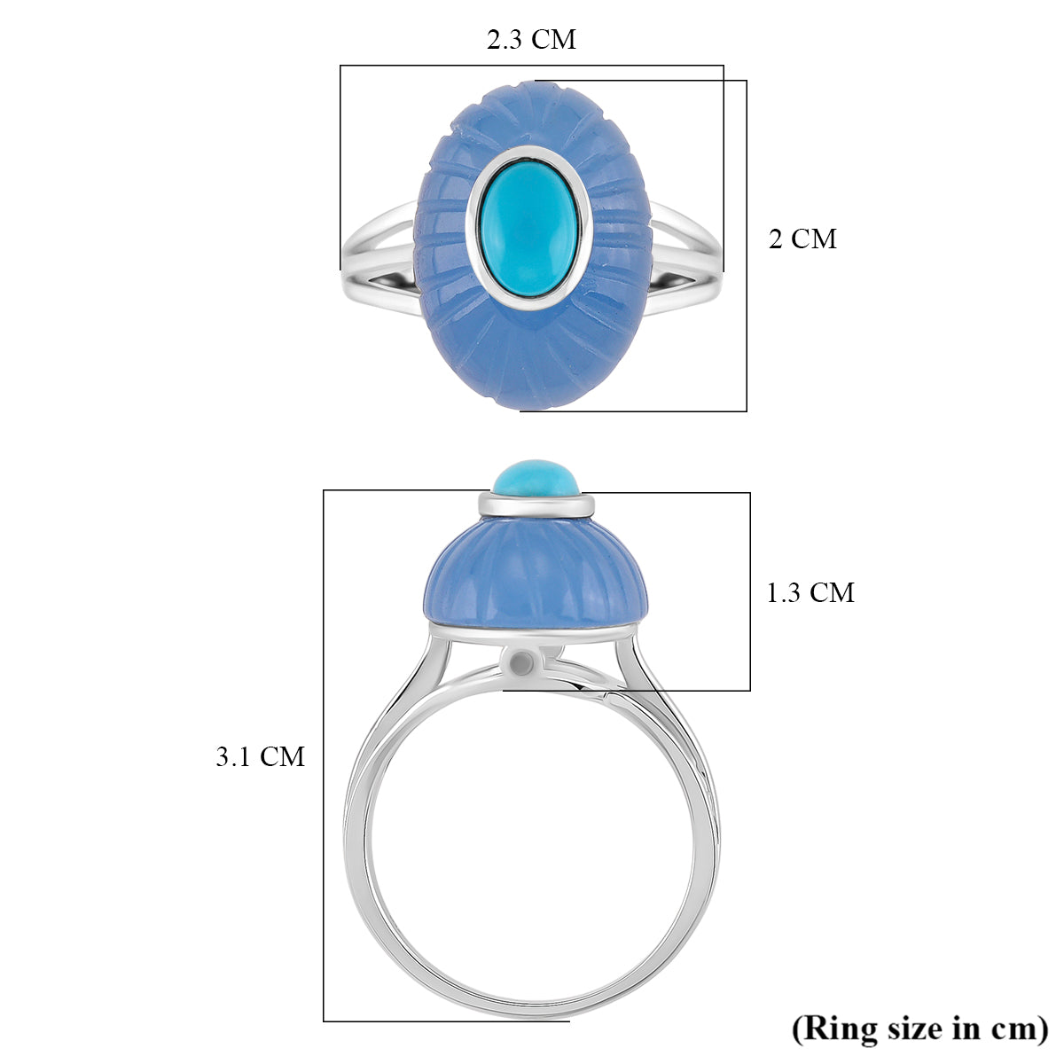 D'Joy Sleeping Beauty Turquoise &amp; Blue Jade Ring in Rhodium Overlay Sterling Silver 14.00 Ct. V32514037 6