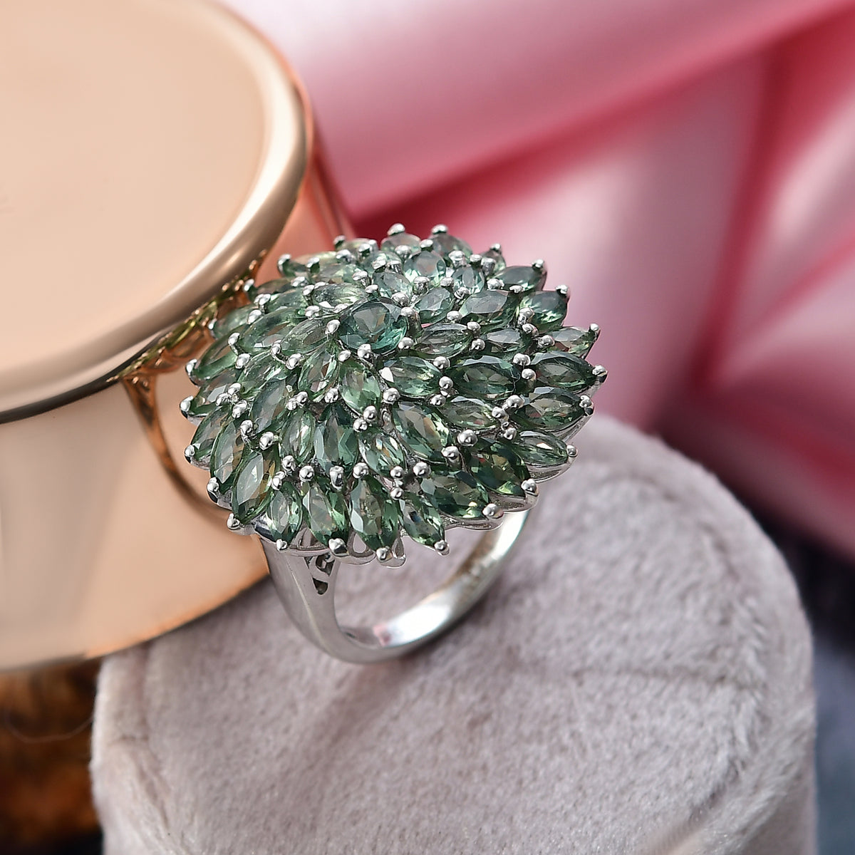 D'Joy Natural Tanzanian Green Apatite Cluster Ring in Rhodium Overlay Sterling Silver 6.41 Ct, Silver Wt. 6.09 Gms. 8274548 2