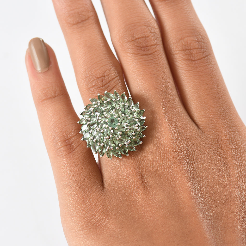 D'Joy Natural Tanzanian Green Apatite Cluster Ring in Rhodium Overlay Sterling Silver 6.41 Ct, Silver Wt. 6.09 Gms._8274548_2