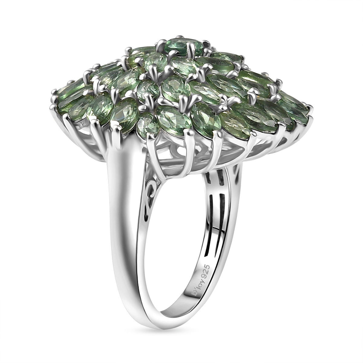 D'Joy Natural Tanzanian Green Apatite Cluster Ring in Rhodium Overlay Sterling Silver 6.41 Ct, Silver Wt. 6.09 Gms. 8274548 4