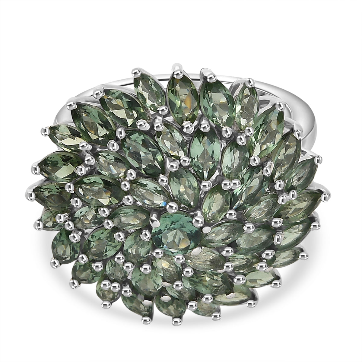 D'Joy Natural Tanzanian Green Apatite Cluster Ring in Rhodium Overlay Sterling Silver 6.41 Ct, Silver Wt. 6.09 Gms. 8274550 0