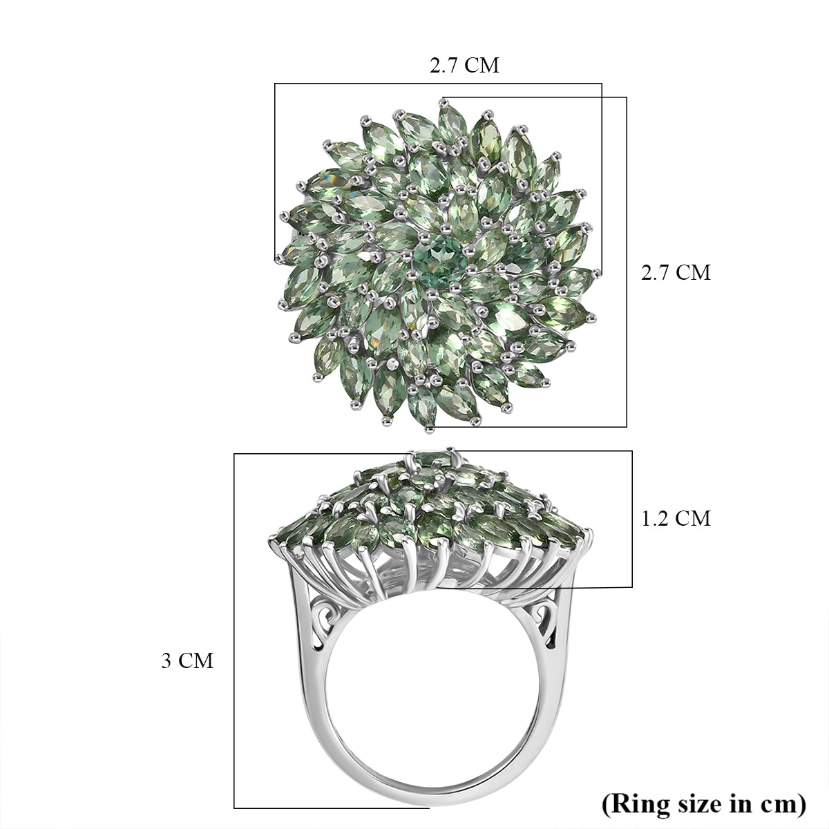 D'Joy Natural Tanzanian Green Apatite Cluster Ring in Rhodium Overlay Sterling Silver 6.41 Ct, Silver Wt. 6.09 Gms. 8274550 3