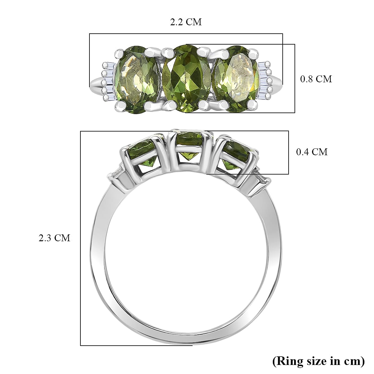D'Joy Natural Tanzanian Green Apatite &amp; White Diamond Trilogy Ring in Rhodium Overlay Sterling Silver 2.59 Ct. V32567179 6