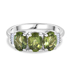 D'Joy Natural Tanzanian Green Apatite & White Diamond Trilogy Ring in Rhodium Overlay Sterling Silver 2.59 Ct._8274568