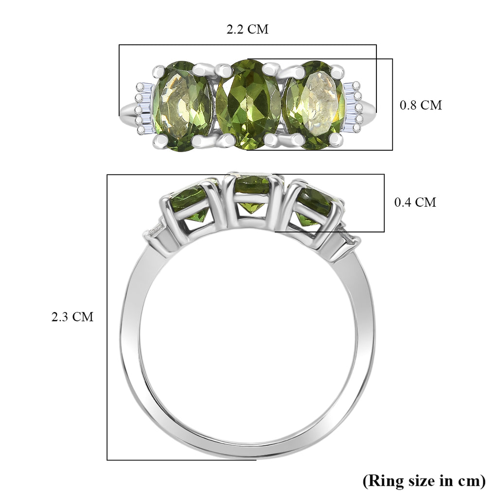 D'Joy Natural Tanzanian Green Apatite & White Diamond Trilogy Ring in Rhodium Overlay Sterling Silver 2.59 Ct._8274568_5