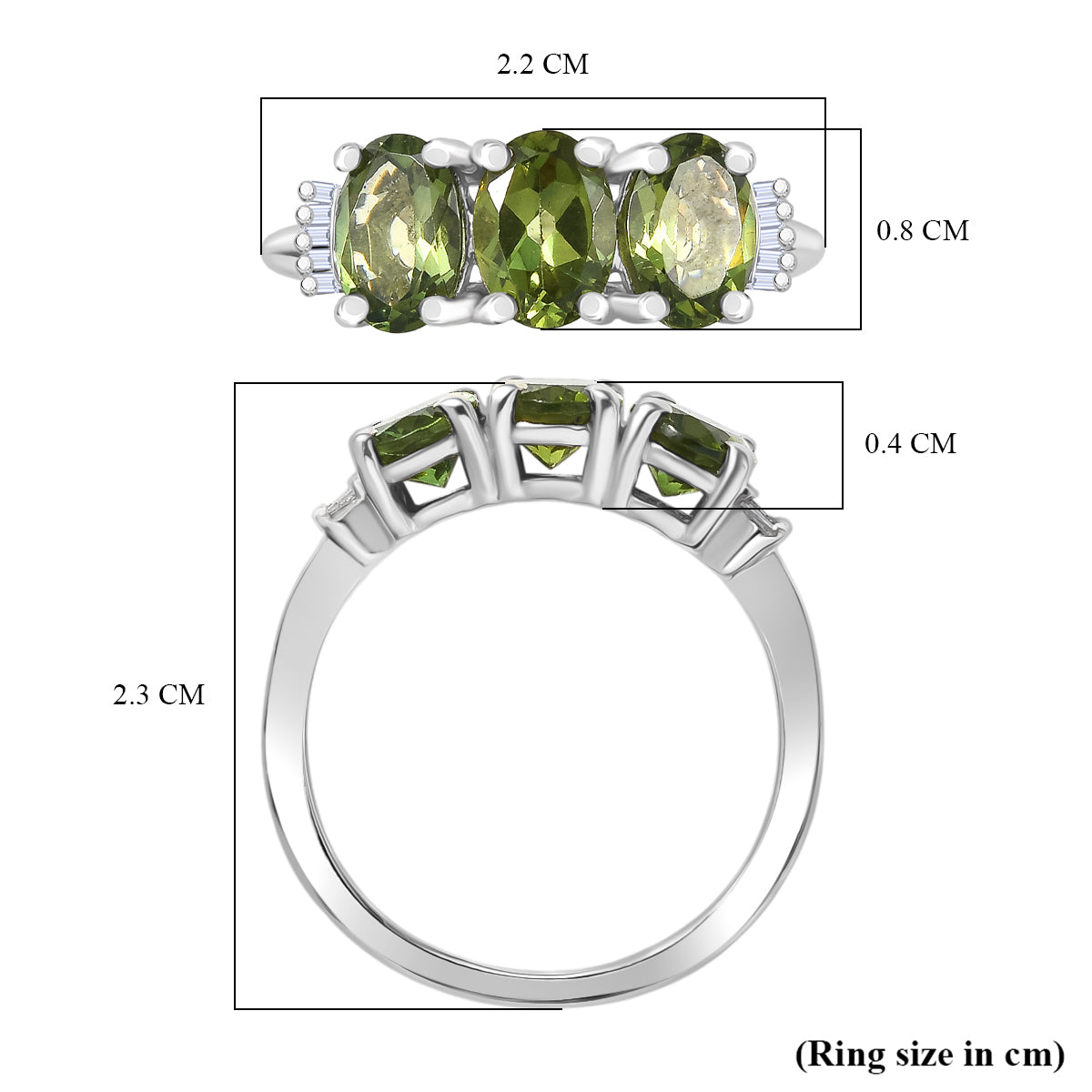 D'Joy Natural Tanzanian Green Apatite &amp; White Diamond Trilogy Ring in Rhodium Overlay Sterling Silver 2.59 Ct. V32520360 6