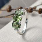 D'Joy Natural Tanzanian Green Apatite & White Diamond Trilogy Ring in Rhodium Overlay Sterling Silver 2.59 Ct._8274570_1