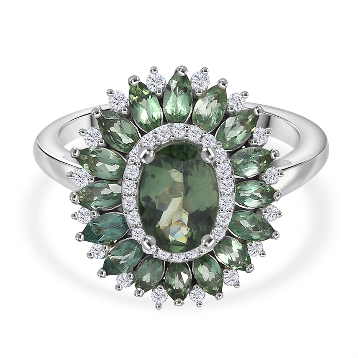D'Joy Natural Green Apatite &amp; Moissanite Ring in Rhodium Overlay Sterling Silver 2.95 Ct. V32538815 0