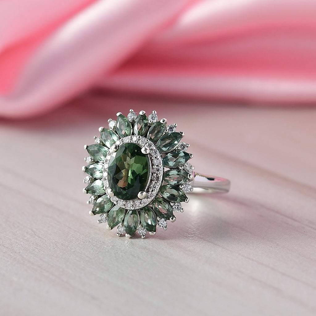 D'Joy Natural Green Apatite & Moissanite Ring in Rhodium Overlay Sterling Silver 2.95 Ct._8274592_1
