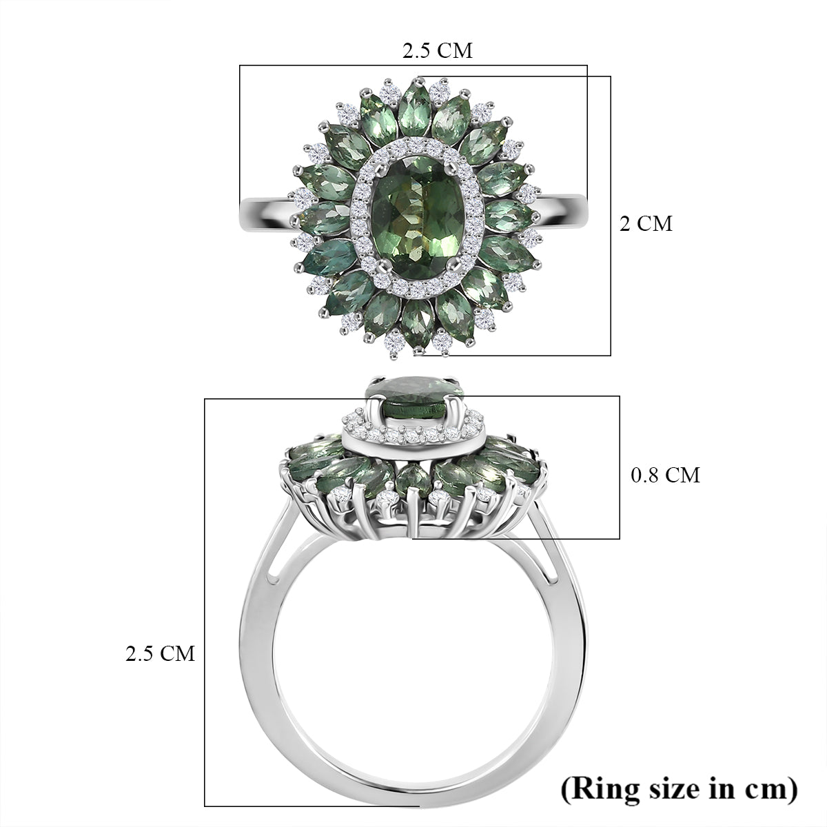 D'Joy Natural Green Apatite &amp; Moissanite Ring in Rhodium Overlay Sterling Silver 2.95 Ct. V32538815 6