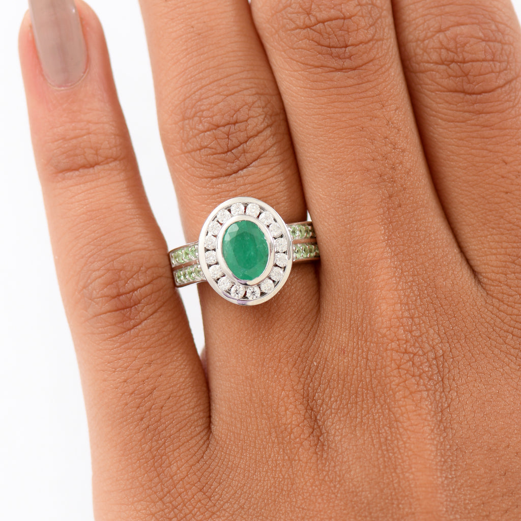 D'Joy Emerald, Tsavorite Garnet & Moissanite Ring in Rhodium Overlay Sterling Silver 2.01 Ct._8274654_2