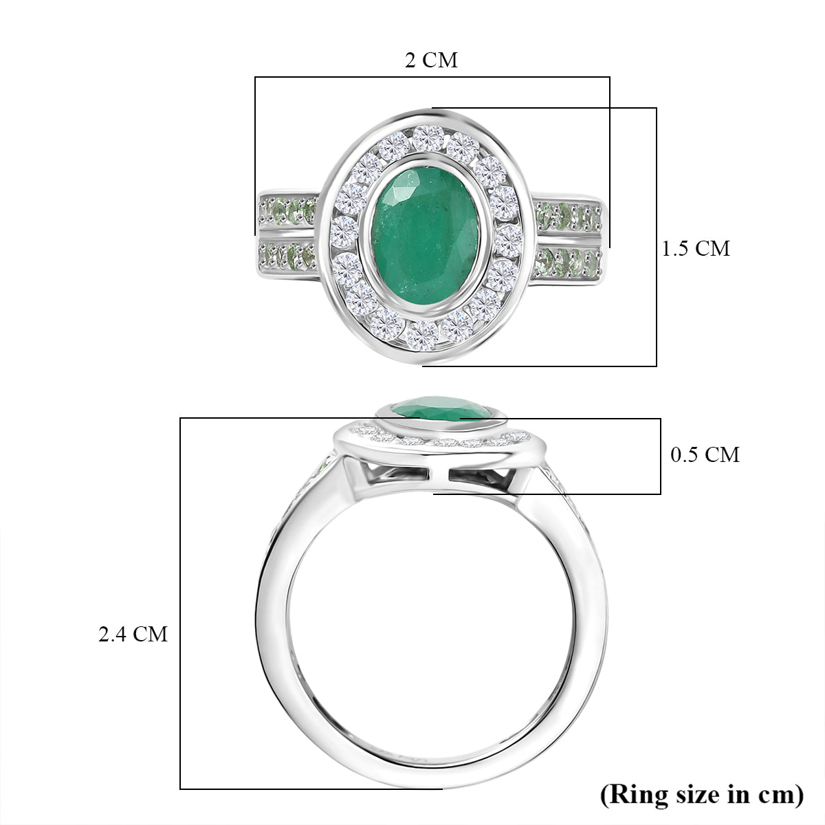 D'Joy Emerald, Tsavorite Garnet and Moissanite Halo Ring in Rhodium Overlay Sterling Silver 2.01 Ct. V32514234 6