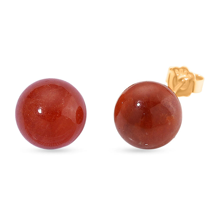 D'Joy - Enhanced Red Jade Bead Stud Earring with Push Back in Yellow Gold Plated Sterling Silver 15.00 Ct. 8274692 1
