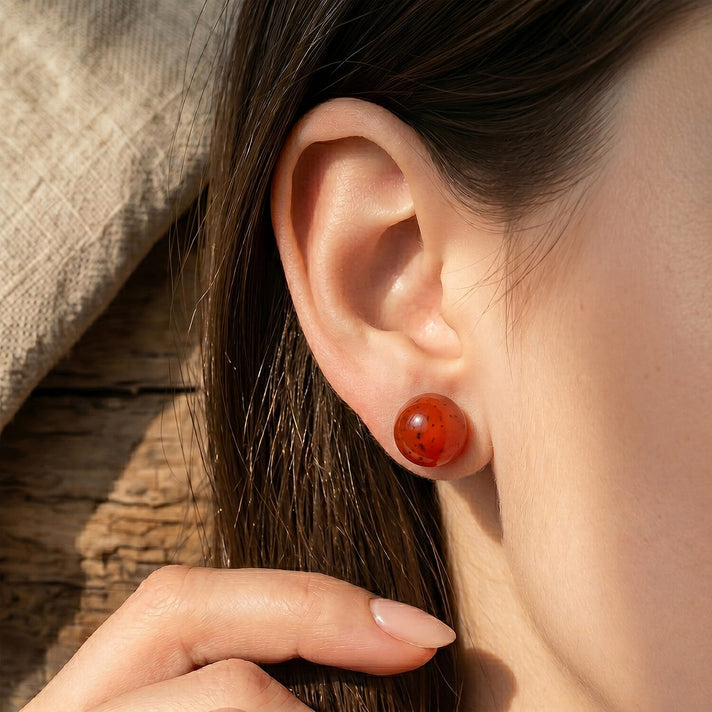 D'Joy - Enhanced Red Jade Bead Stud Earring with Push Back in Yellow Gold Plated Sterling Silver 15.00 Ct. 8274692 2