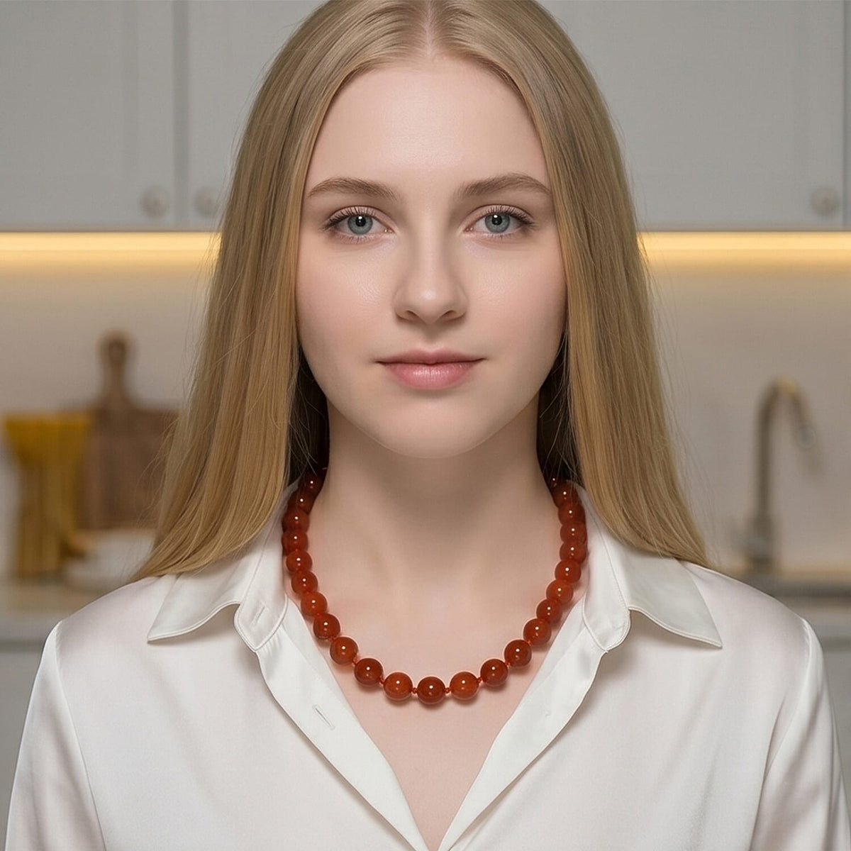 Enhanced Red Jade Necklace (Size 20) in Yellow Gold Sterling Silver with Magnetic Lock 600.00 Ct. 8274735 2