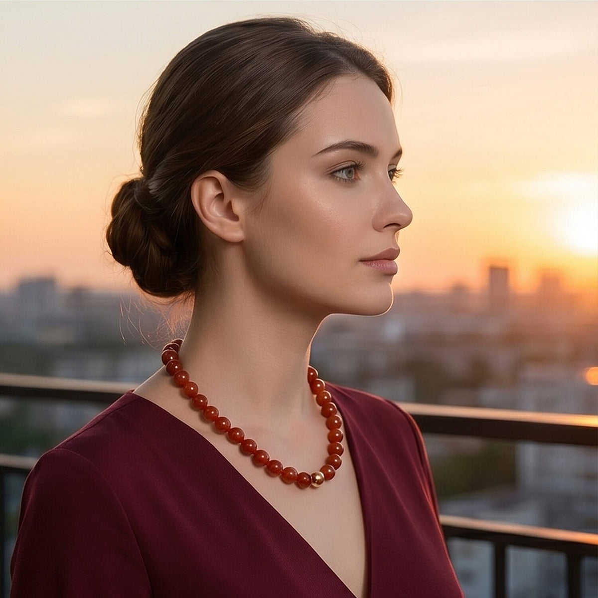 Enhanced Red Jade Necklace (Size 20) in Yellow Gold Sterling Silver with Magnetic Lock 600.00 Ct. 8274735 3