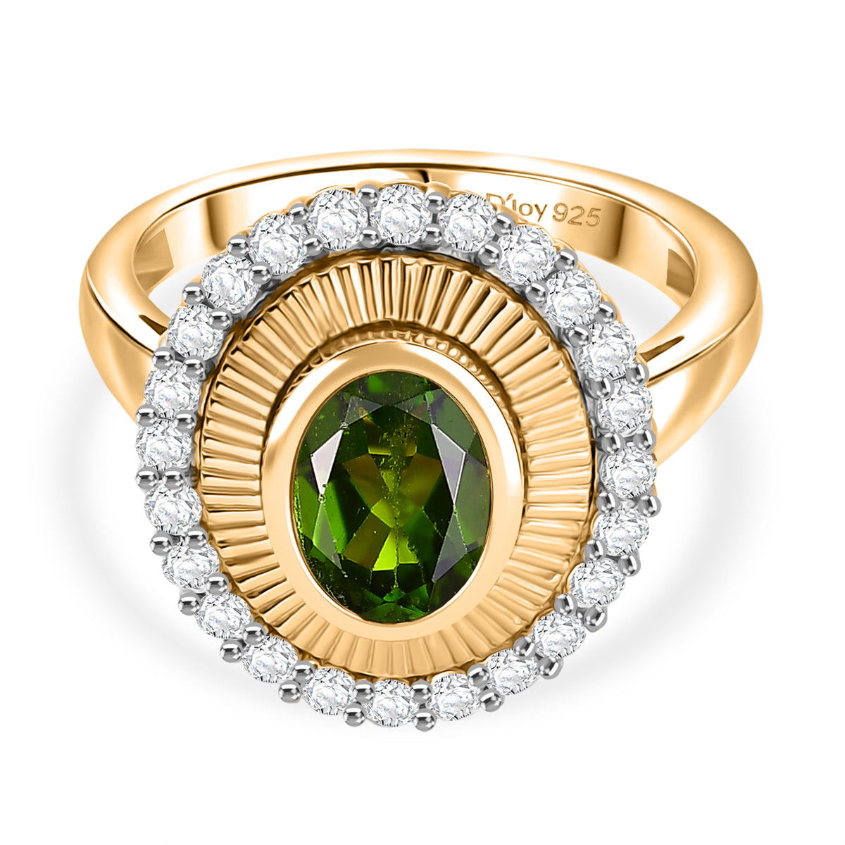 D'Joy Natural Chrome Diopside, White Zircon Halo Ring in 18K Vermeil Yellow Gold Plated Sterling Silver 2.12 Ct. 8274913 0