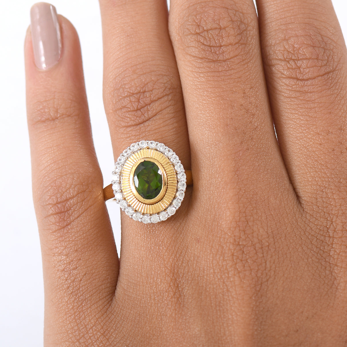 D'Joy Natural Chrome Diopside, White Zircon Halo Ring in 18K Vermeil Yellow Gold Plated Sterling Silver 2.12 Ct. 8274913 3