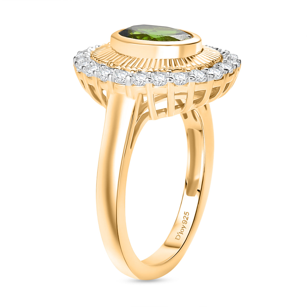 D'Joy Natural Chrome Diopside, White Zircon Halo Ring in 18K Vermeil Yellow Gold Plated Sterling Silver 2.12 Ct. 8274913 4