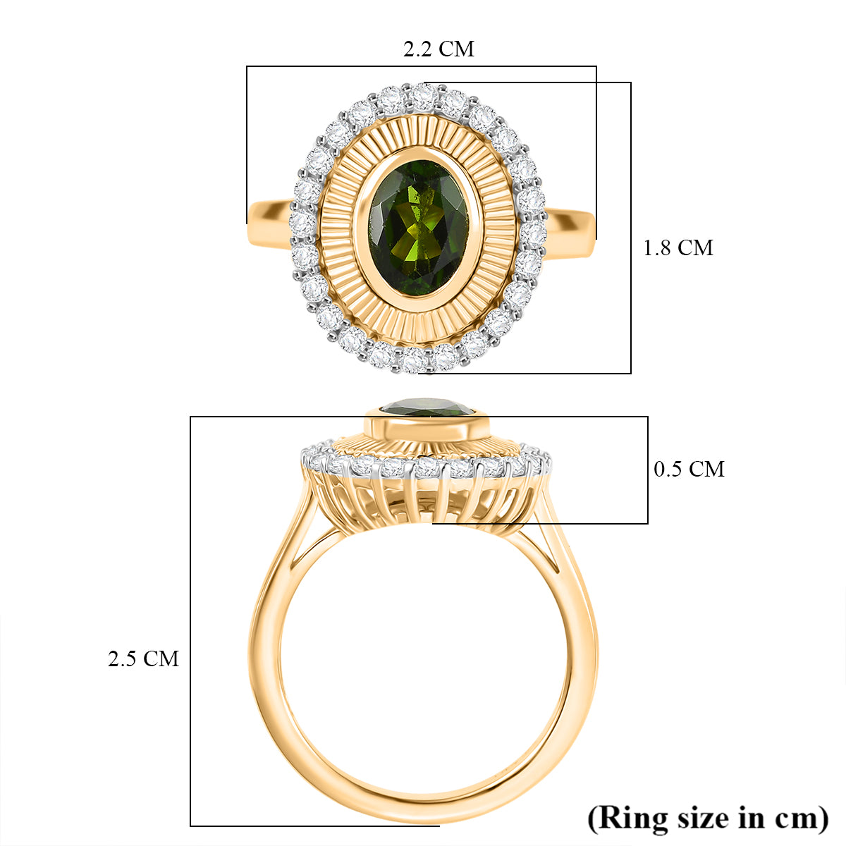 D'Joy Natural Chrome Diopside, White Zircon Halo Ring in 18K Vermeil Yellow Gold Plated Sterling Silver 2.12 Ct. 8274913 6