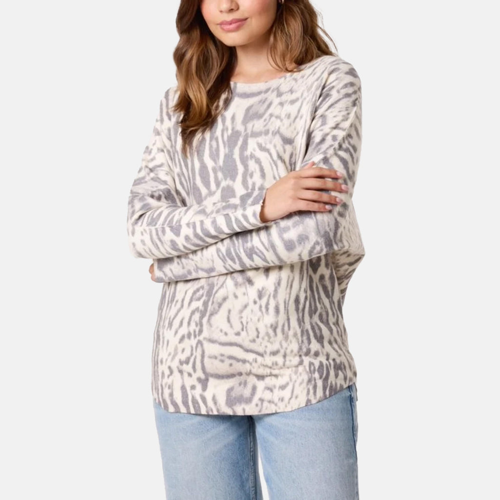 QED Animal Print Long Sleeve Jumper (Size S/M) - Stone_8275292