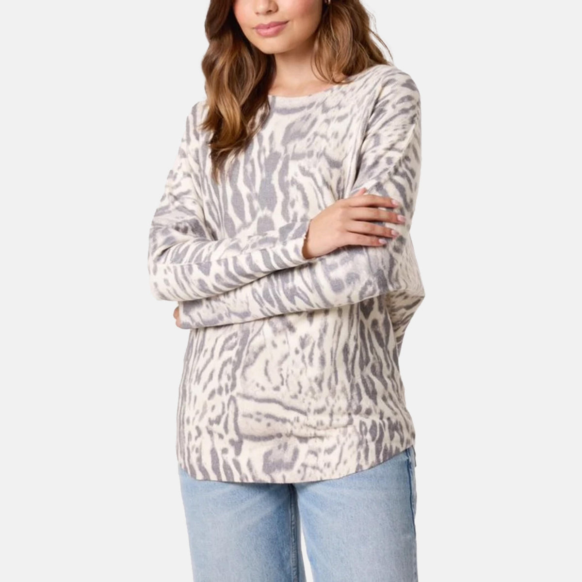 QED Animal Print Long Sleeve Jumper (Size S/M) - Stone V32516602 0
