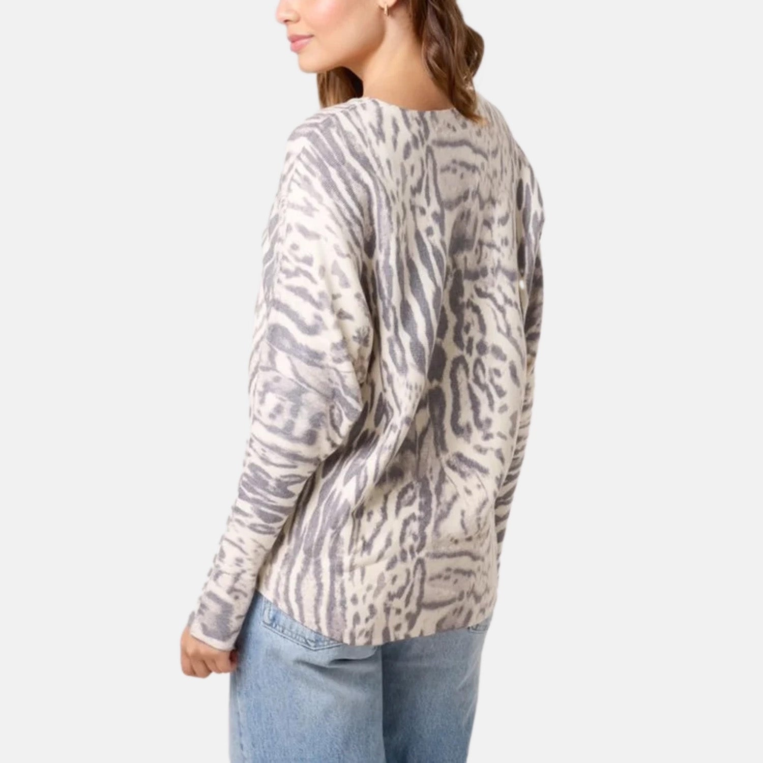 QED Animal Print Long Sleeve Jumper (Size S/M) - Stone V32516602 2