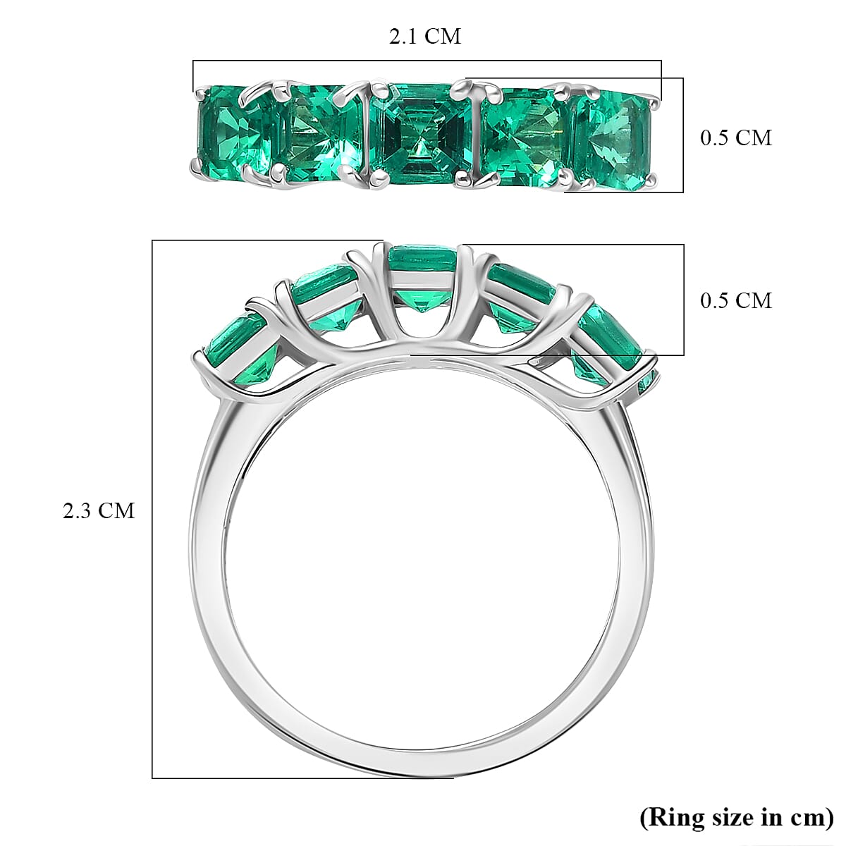Luxuriant Lab Grown Colombian Emerald 5 Stone Ring in Rhodium Overlay Sterling Silver 1.51 Ct. V32606004 6