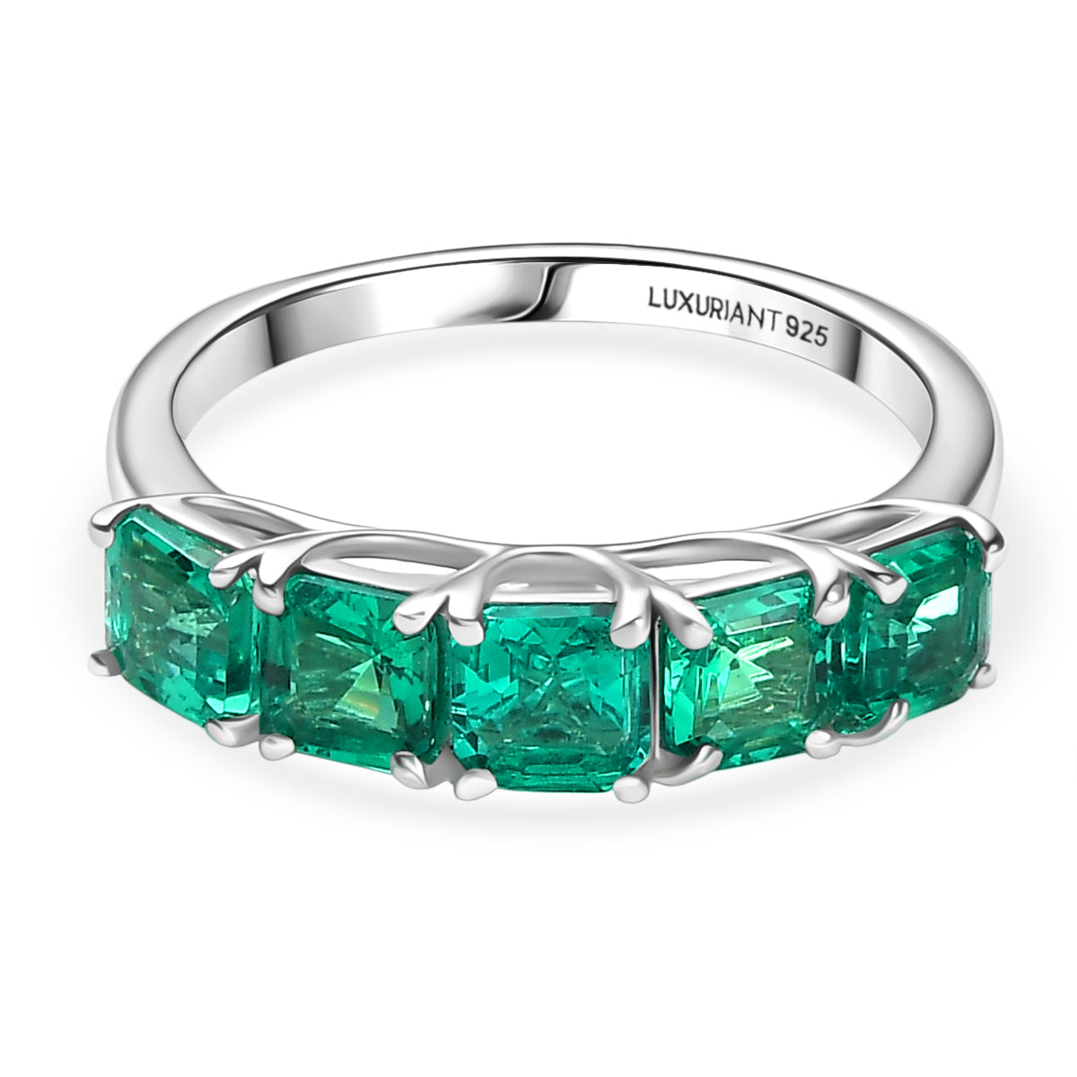 Luxuriant Lab Grown Colombian Emerald 5 Stone Ring in Rhodium Overlay Sterling Silver 1.51 Ct. V32521405 0