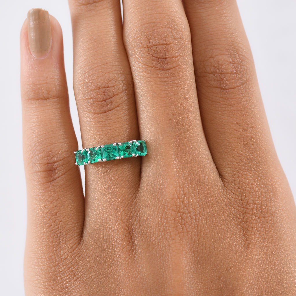 Luxuriant Lab Grown Colombian Emerald 5 Stone Ring in Rhodium Overlay Sterling Silver 1.51 Ct._8275430_2