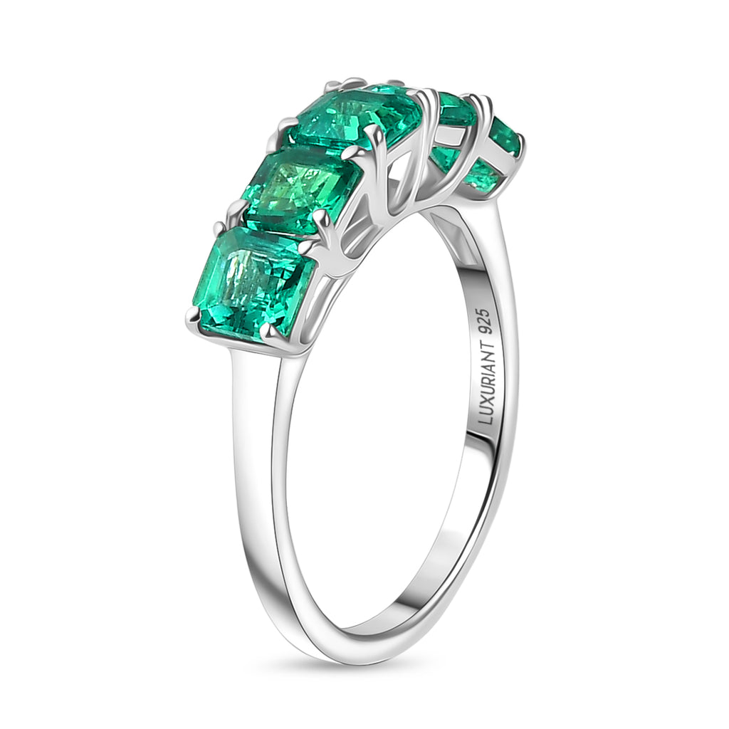 Luxuriant Lab Grown Colombian Emerald 5 Stone Ring in Rhodium Overlay Sterling Silver 1.51 Ct._8275430_3
