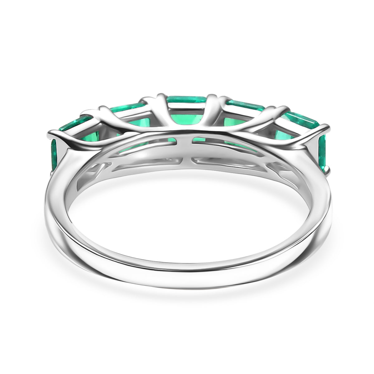 Luxuriant Lab Grown Colombian Emerald 5 Stone Ring in Rhodium Overlay Sterling Silver 1.51 Ct. V32521405 5