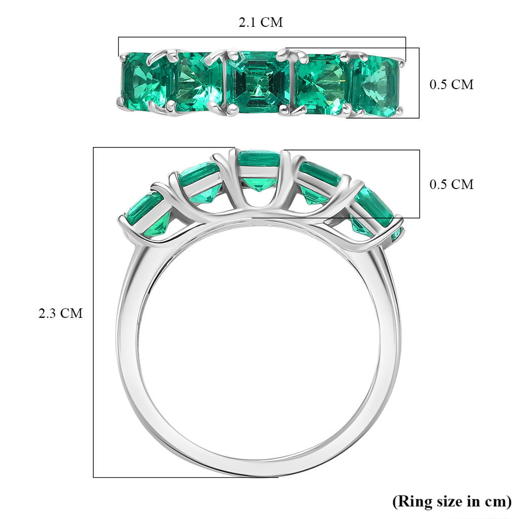 Luxuriant Lab Grown Colombian Emerald 5 Stone Ring in Rhodium Overlay Sterling Silver 1.51 Ct._8275430_5