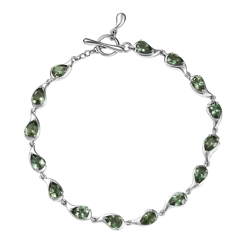 D'Joy Natural Green Apatite Cluster Bracelet (Size 7.5) with T-Bar Clasp in Rhodium Overlay Sterling Silver 6.26 Ct, Silver Wt. 8.69 Gms._8275488