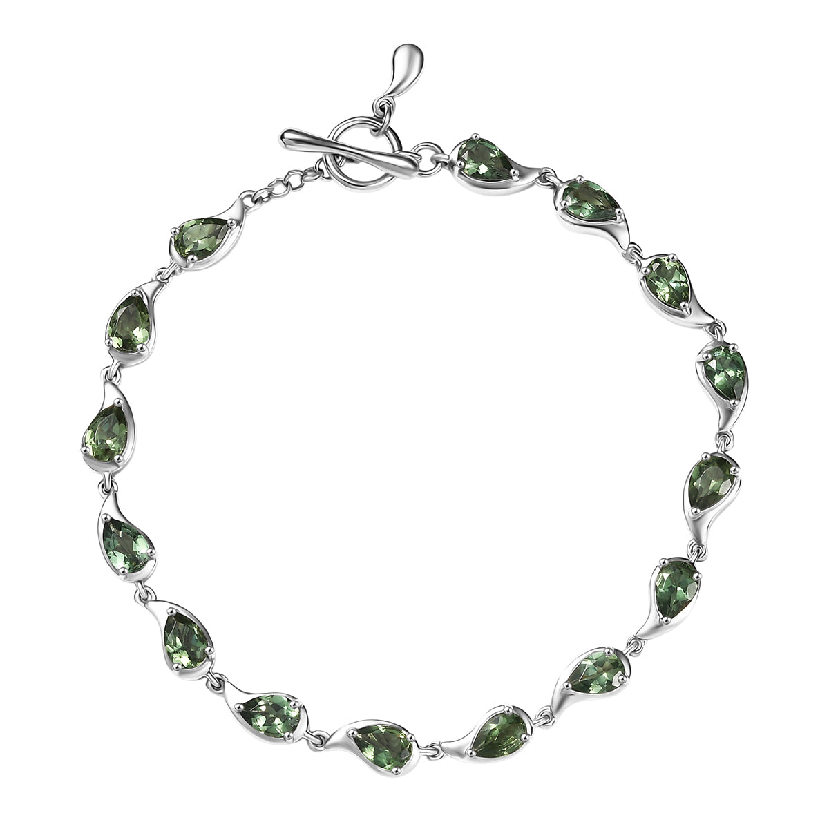 D'Joy Natural Green Apatite Cluster Bracelet (Size 7.5) with T-Bar Clasp in Rhodium Overlay Sterling Silver 6.26 Ct, Silver Wt. 8.69 Gms. V32566740 0
