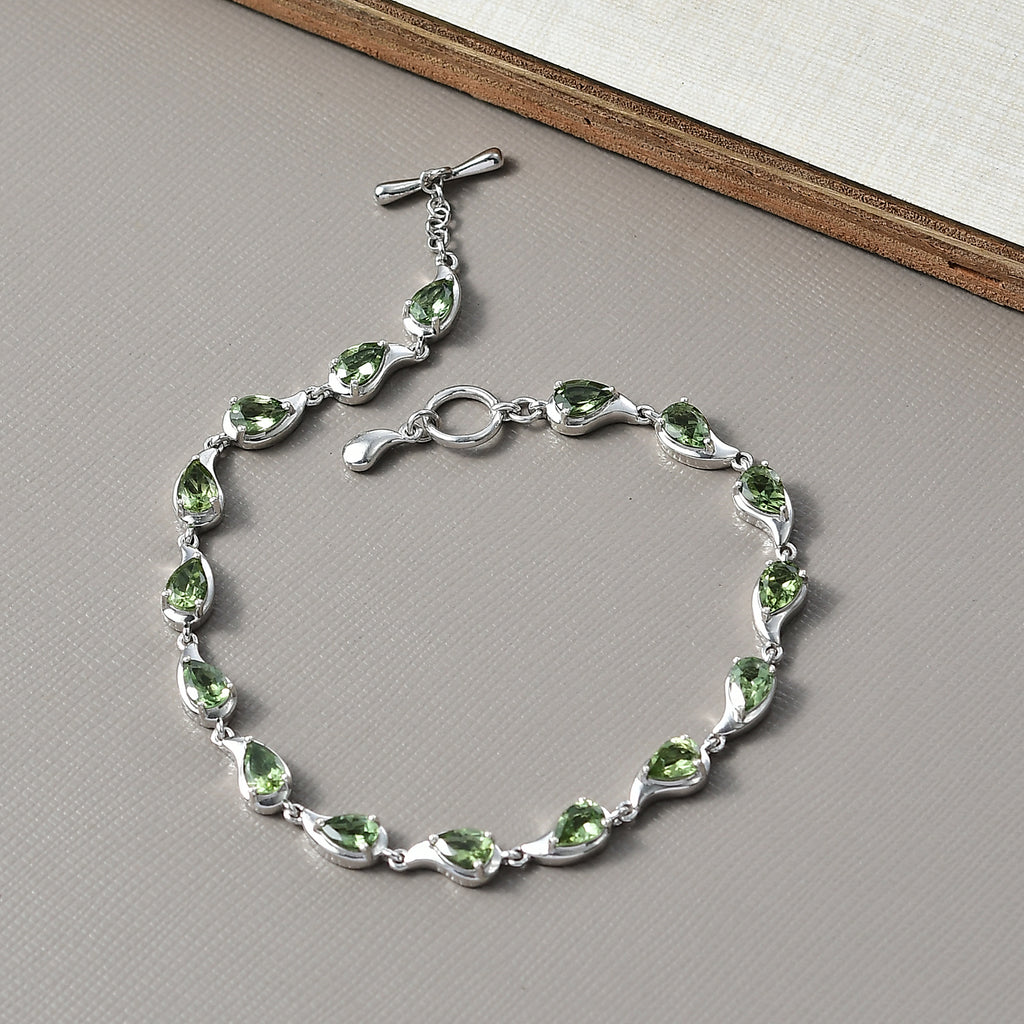D'Joy Natural Green Apatite Cluster Bracelet (Size 7.5) with T-Bar Clasp in Rhodium Overlay Sterling Silver 6.26 Ct, Silver Wt. 8.69 Gms._8275488_1