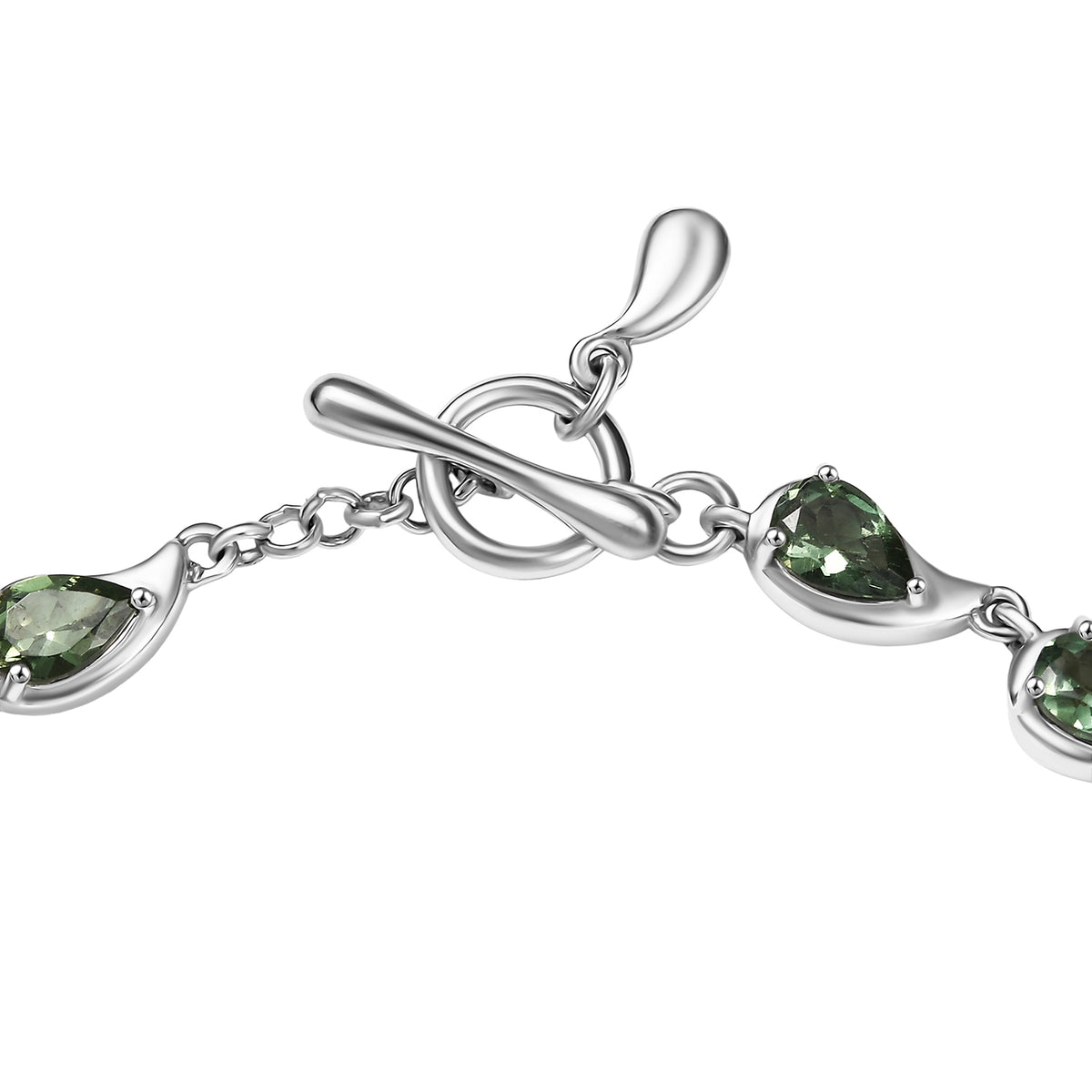 D'Joy Natural Green Apatite Cluster Bracelet (Size 7.5) with T-Bar Clasp in Rhodium Overlay Sterling Silver 6.26 Ct, Silver Wt. 8.69 Gms. V32566740 4