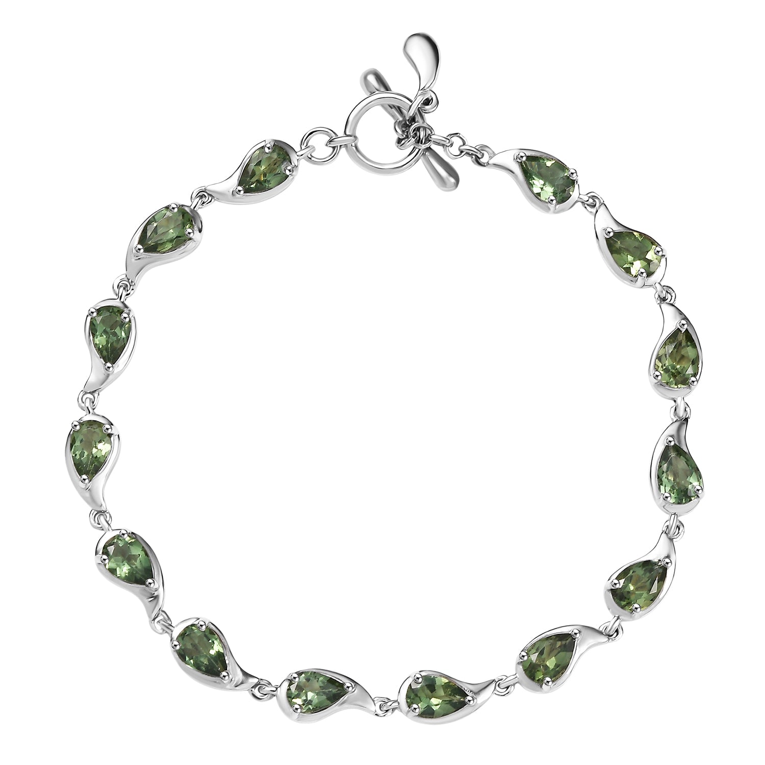 D'Joy Natural Tanzanian Green Apatite Cluster Bracelet (Size 7) with T-Bar Clasp in Rhodium Overlay Sterling Silver 5.84 Ct, Silver Wt. 8.31 Gms. 8275500 0