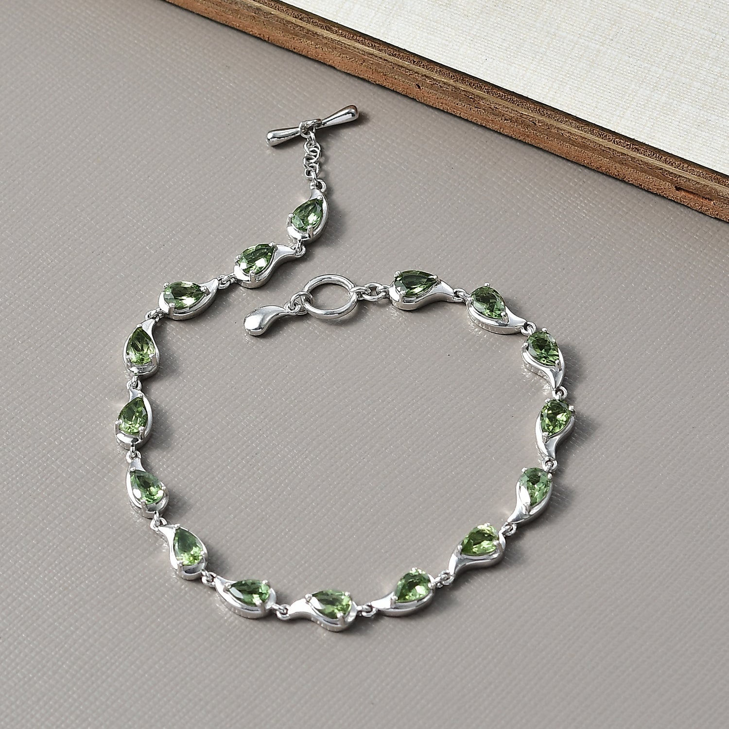 D'Joy Natural Tanzanian Green Apatite Cluster Bracelet (Size 7) with T-Bar Clasp in Rhodium Overlay Sterling Silver 5.84 Ct, Silver Wt. 8.31 Gms. 8275500 2