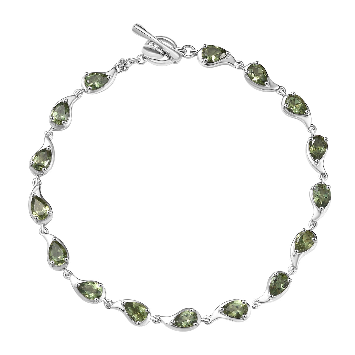 D'Joy Natural Green Apatite Cluster Bracelet (Size 8) with T-Bar Clasp in Rhodium Overlay Sterling Silver 6.68 Ct, Silver Wt. 9.22 Gms. 8275508 0