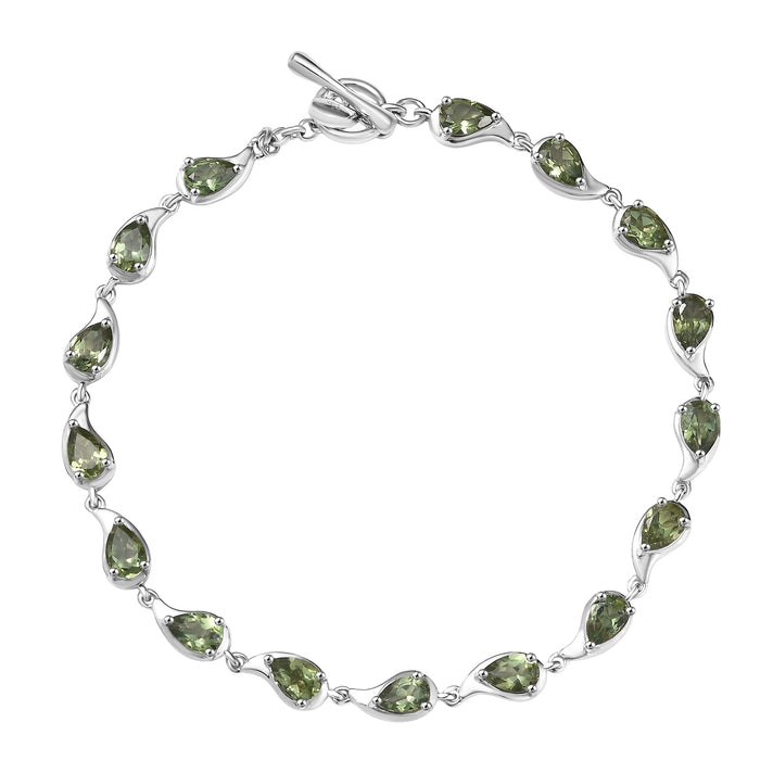 D'Joy Natural Green Apatite Cluster Bracelet (Size 8) with T-Bar Clasp in Rhodium Overlay Sterling Silver 6.68 Ct, Silver Wt. 9.22 Gms. V32654936 1