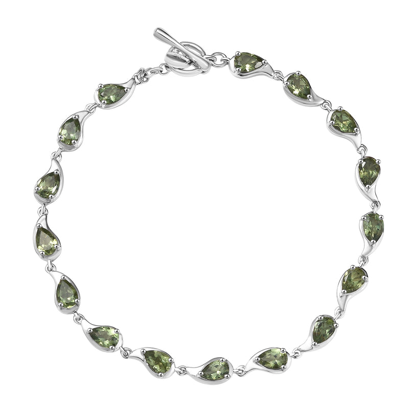 D'Joy Natural Green Apatite Cluster Bracelet (Size 8) with T-Bar Clasp in Rhodium Overlay Sterling Silver 6.68 Ct, Silver Wt. 9.22 Gms._8275508