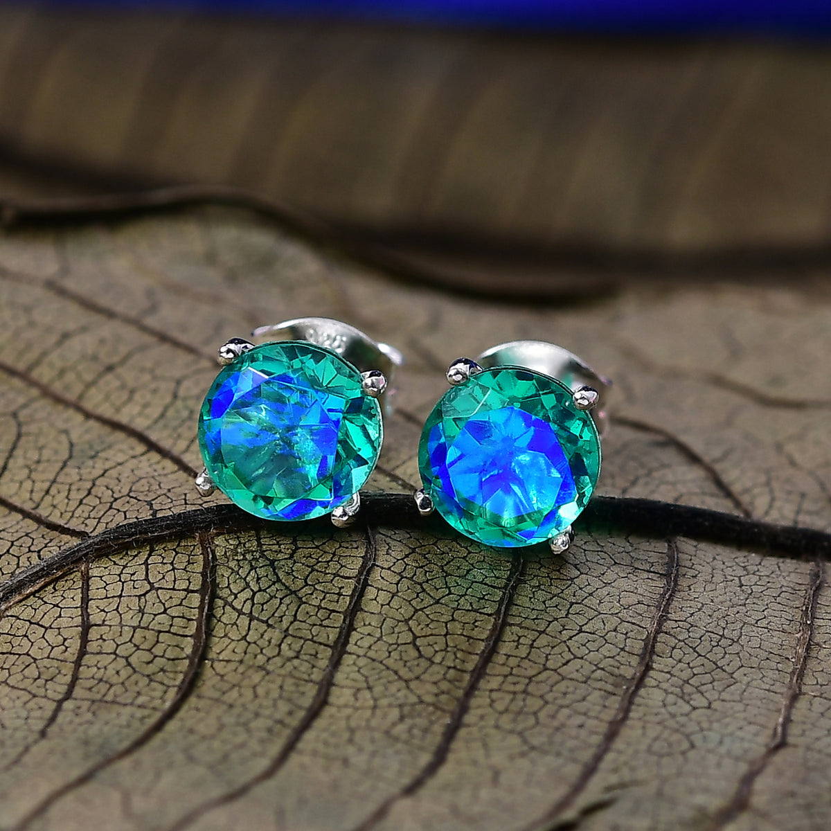 Peacock Triplet Quartz Solitaire Stud Earring with Push Back Sterling Silver 2.90 Ct. V32668915 2