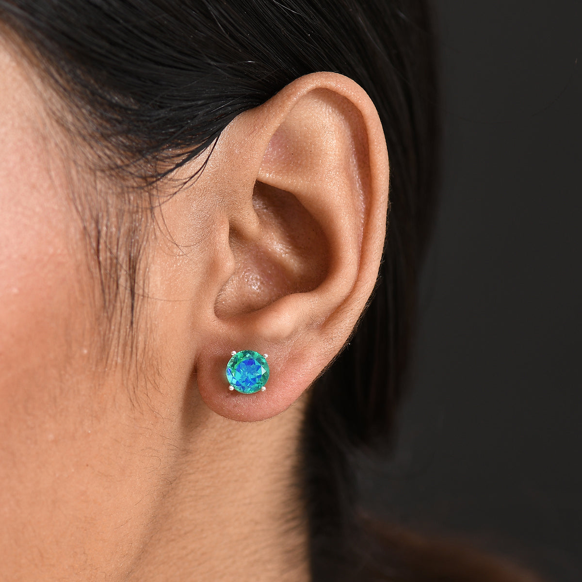 Peacock Triplet Quartz Solitaire Stud Earring with Push Back Sterling Silver 2.90 Ct. V32668915 3