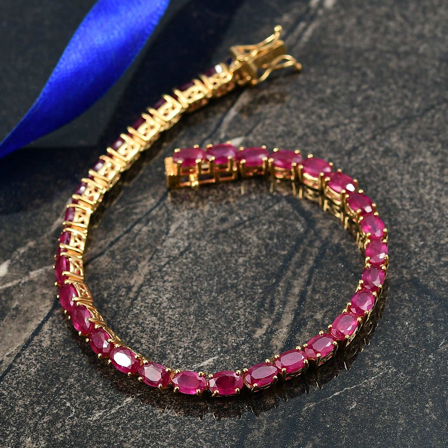 DOORBUSTER DEAL - D'Joy African Ruby Bracelet (Size 7) with GB Lock Box in 18K Vermeil Yellow Gold Plated Sterling Silver 19.52 Ct, Silver Wt. 10.40 Gms. 8275845 2