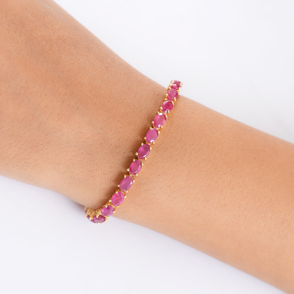 D'Joy African Ruby Bracelet (Size 7) with GB Lock Box in 18K Vermeil Yellow Gold Plated Sterling Silver 19.52 Ct, Silver Wt. 10.40 Gms._8275845_2
